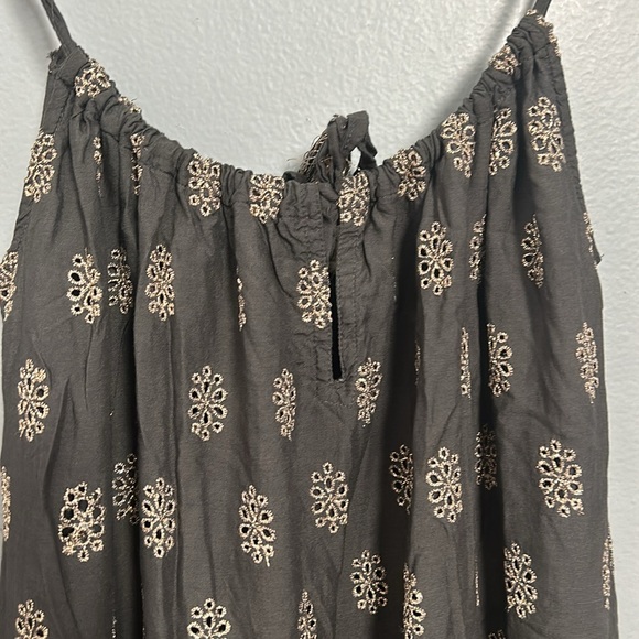 Ruby Yaya Grey Gold Eyelet Stitch Cold Sleeveless Layered Mini Dress size S - Picture 13 of 14